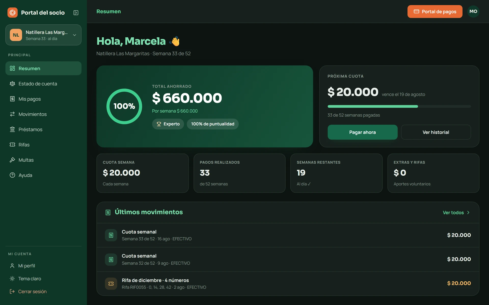 Portal del socio en Cosechi: su saldo acumulado, sus pagos y su historial